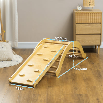 AIYAPLAY Kinder-Kletterset, 4-in-1-Design mit Bogenbrücke, Schaukelwippe, Kissen, Rutschrampe, für den Innenbereich, Holz