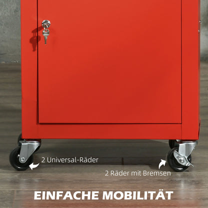 DURHAND 2-in-1 Werkzeugwagen, mobil, 3 Schubladen, Werkzeugtafel, Stahlgehäuse, 46L x 28B x 94H cm, Rot