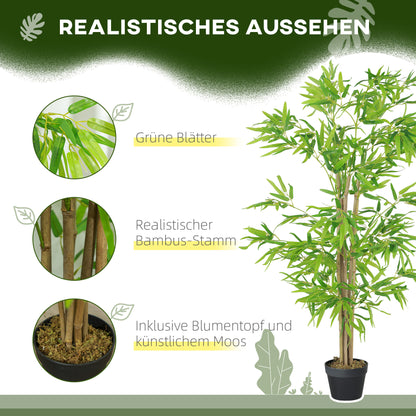 Outsunny Künstlicher Bambus, Kunstpflanze, Dekopflanze mit Topf, Kunstbaum, Baumdekoration, 150 cm