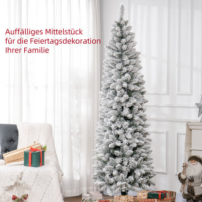 HOMCOM Künstlicher Weihnachtsbaum, flammenhemmend, mit Kunstschnee, schlank, Stahlfuß, 75 x 210 cm, Grün