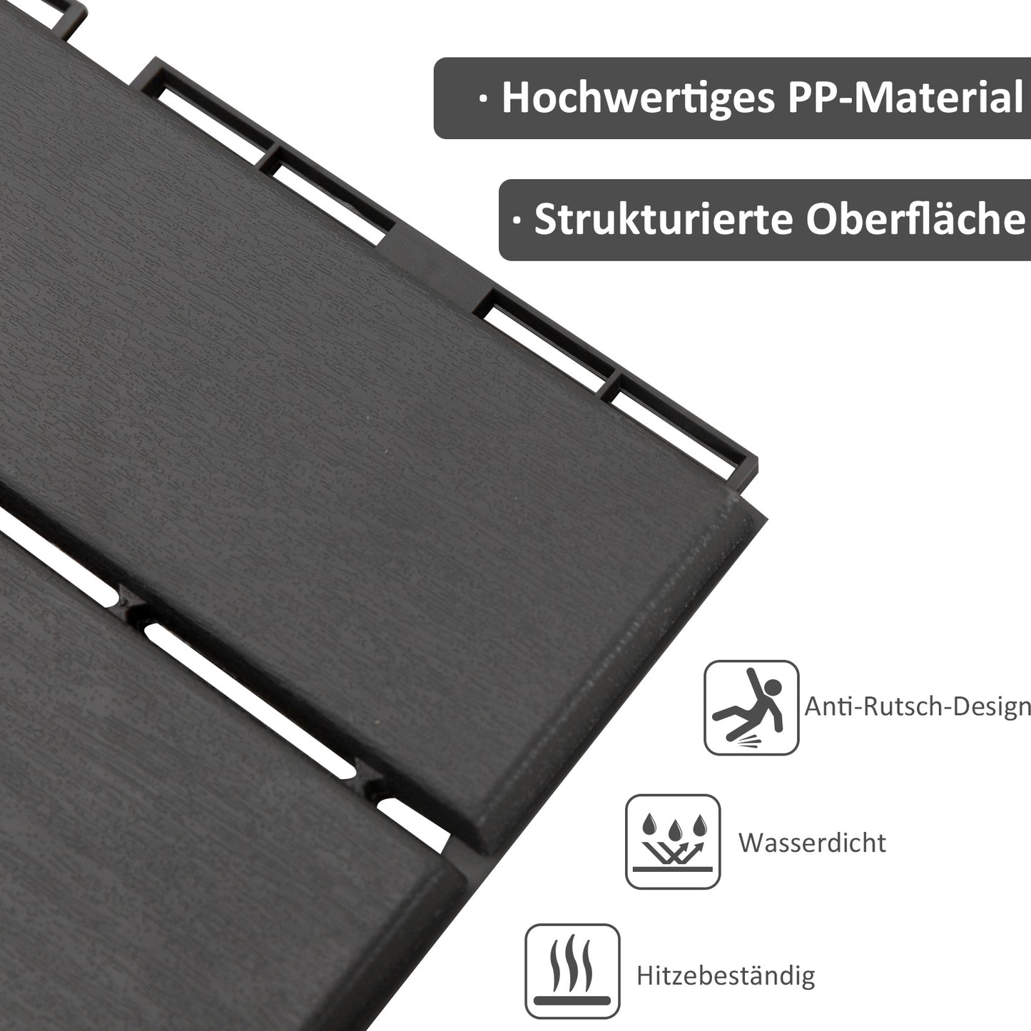 Outsunny Terrassenfliesen 30 x 30 cm 9 Stück 0,81㎡ Klickfliesen Balkonfliesen mit Klicksystem Drainagefunktion Bodenbelag Flies für Terrasse Balkon Schwarz