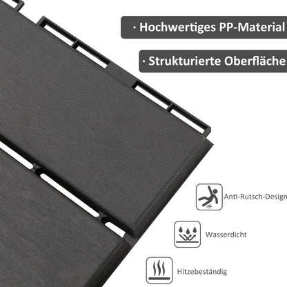 Outsunny Terrassenfliesen 30 x 30 cm 9 Stück 0,81㎡ Klickfliesen Balkonfliesen mit Klicksystem Drainagefunktion Bodenbelag Flies für Terrasse Balkon Schwarz