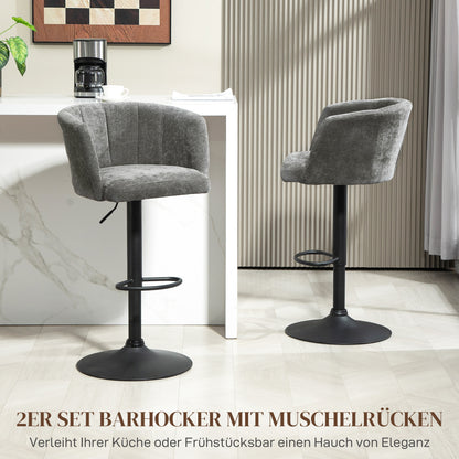 HOMCOM Barhocker 2er-Set, Schalenrücken, höhenverstellbar, Fußstütze, für Küche oder Esszimmer, Metallbasis, Dunkelgrau