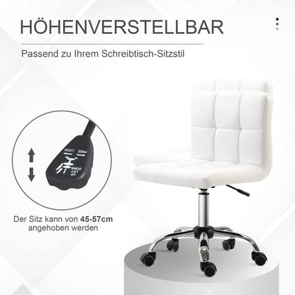 HOMCOM Bürostuhl, Drehstuhl, Kunstleder, Stahlstruktur, 5 Räder, gepolstert, Weiß