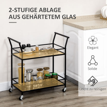 HOMCOM Küchenwagen mit 4 Rollen, 2 Ablagen und Griffen, 75 cm x 40 cm x 80 cm, Schwarz