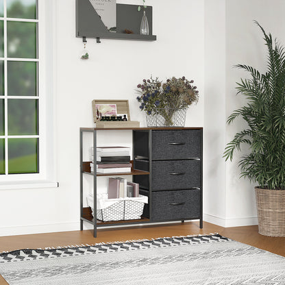HOMCOM Aufbewahrungs-Kommode, 3 Stoffschubladen, Regale, Metallrahmen, Braun+Grau