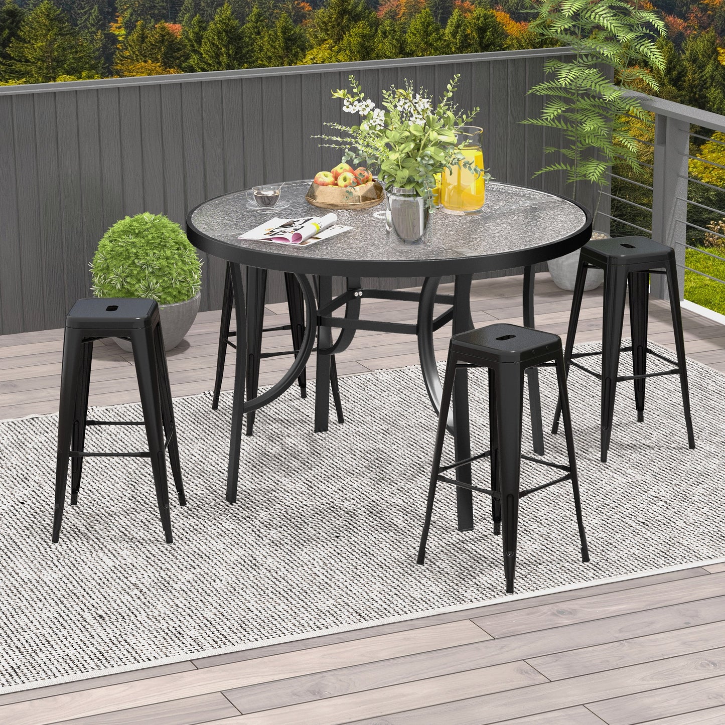 HOMCOM 4er-Set Barhocker aus Metall, für drinnen und draußen, stapelbares Design, Schwarz