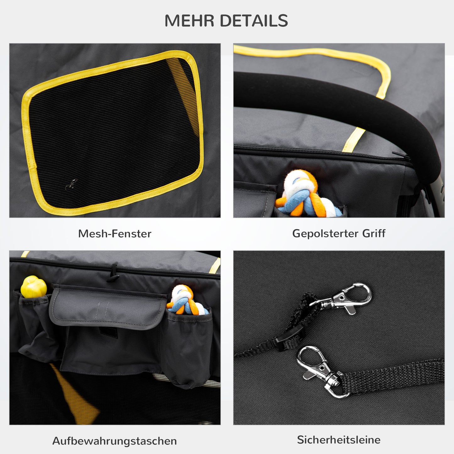 PawHut Hundetrolley bis 30kg klappbar One-klick-system 2 Sicherheitsleinen Aufbewahrungstaschen Gepolsterter Griff Dunkelgrau