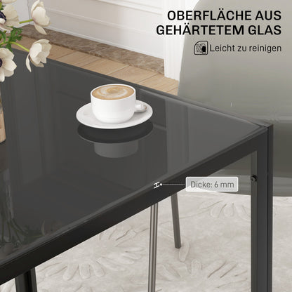 HOMCOM Quadratischer Esstisch für 4 Personen, Tischplatte aus Hartglas, für Küche und Esszimmer, 75 x 75 x 75 cm, Schwarz