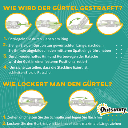 Outsunny Ninja Kletterset, Slackline, 30-teilig, 10 m Seil, für Kinder 3-6 Jahren