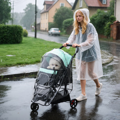 PawHut Haustierbuggy Hundebuggy, klappbar, mit Regenschutz, 2 Getränkehalter, Blau + Grün