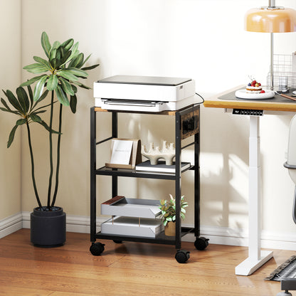 HOMCOM Druckerständer Druckeregal mit Rollen, Steckdosen, USB- und USB-C-Anschlüsse bis 40 kg Rustikalbraun