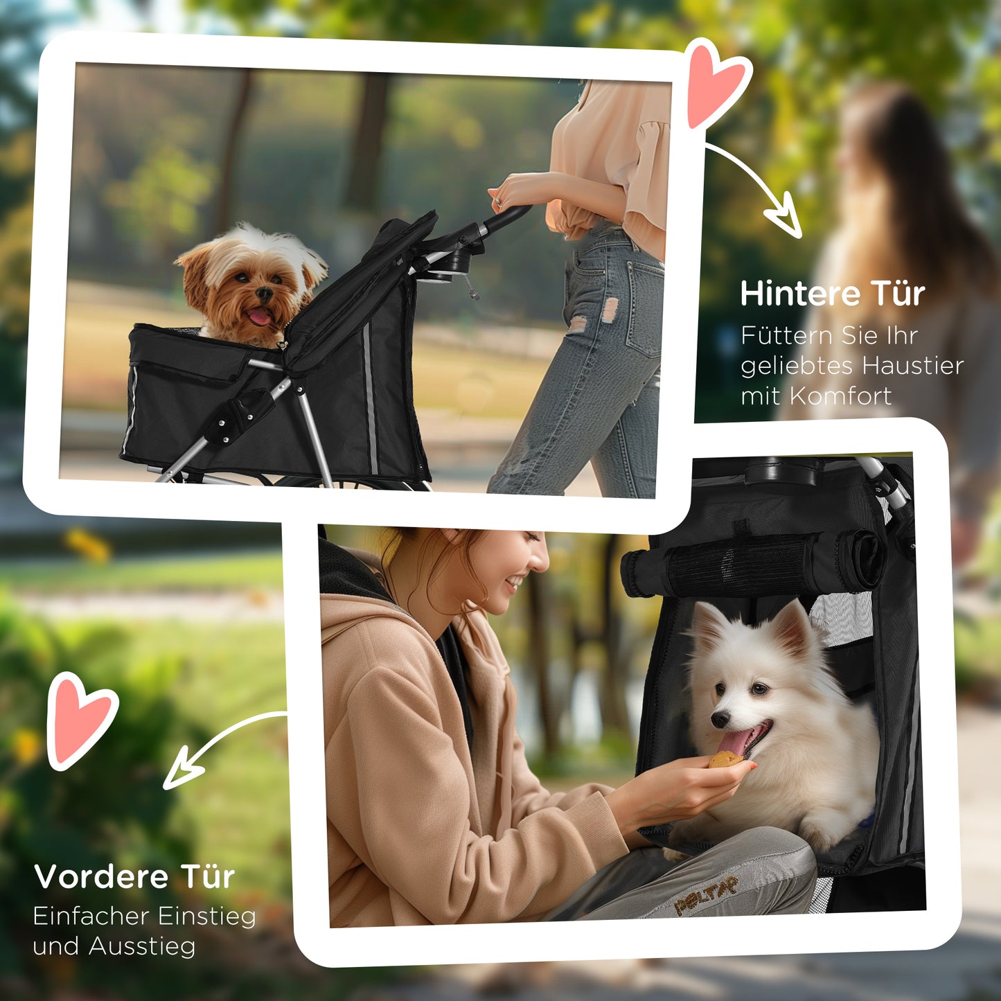 PawHut Hundewagen klappbar mit Becherhalter Sonnendach Schwarz