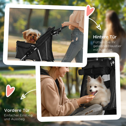 PawHut Hundewagen klappbar mit Becherhalter Sonnendach Schwarz