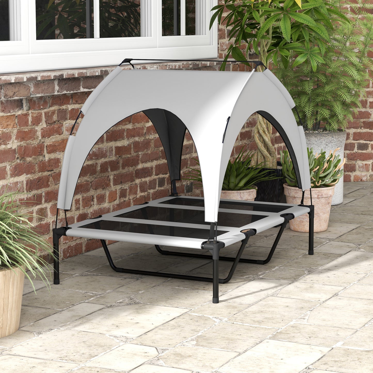 PawHut Hundebett Outdoor-Hundebett, wetterbeständig, erhöhtes Gestell, 106 x 76 x 94 cm, Hellgrau