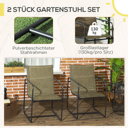 Outsunny Gartenstuhl, 2er-Set, atmungsaktiver Bezug, robuster Metallrahmen, 54x66,5x88cm, Schwarz/Braun