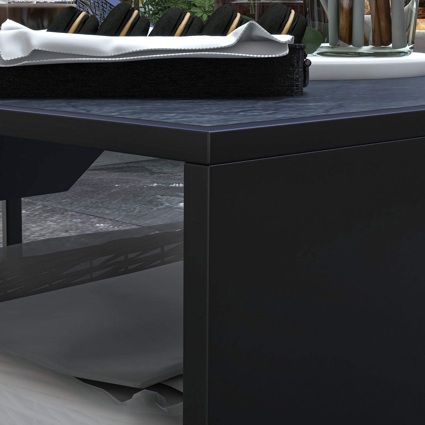 Outsunny 2 in1 Feuerschale, Tischplatte mit Keramikfliesen, Schürhaken, rostfrei, 101 x 51 x 56 cm, Schwarz