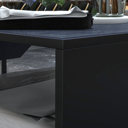 Outsunny 2 in1 Feuerschale, Tischplatte mit Keramikfliesen, Schürhaken, rostfrei, 101 x 51 x 56 cm, Schwarz