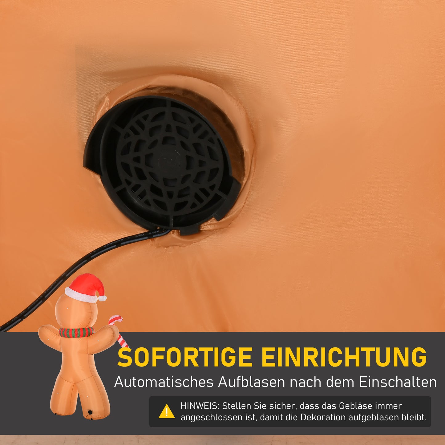 HOMCOM Selbstaufblasender Lebkuchenmann, inkl. Gebläse, Weihnachtsdekoration 2,4 m med LED-Lichtern