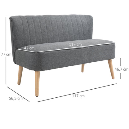 HOMCOM 2-Sitzer Sofa, weiche Polsterung, pflegeleichter Bezug, bis 150 kg, 117 x 56,5 x 77 cm, Hellgrau