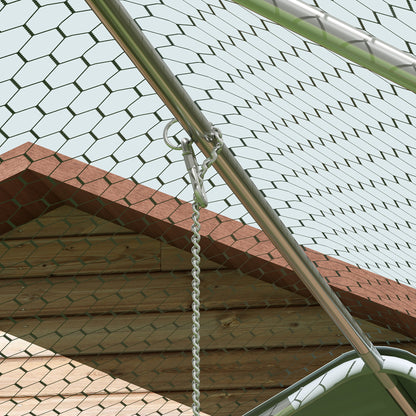 PawHut Hühnerstall, Freilaufgehege für Hühner, mit UV-beständiger Plane, Stahlgitter, Futterautomat, für 18-24 Hühner