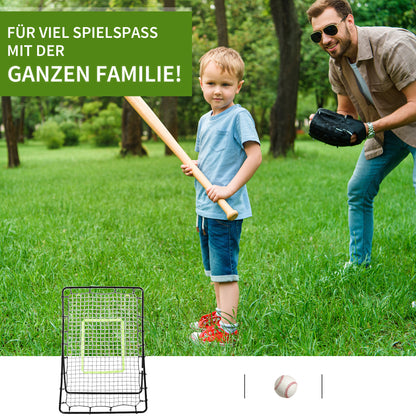 HOMCOM Baseball Rebounder, Tragebar Softball Pitchback-Netz, Rückprallnetz mit Ziel Zone, verstellbarem Winkel Pitching Netz für Basebälle Softbälle, Metall, Schwarz