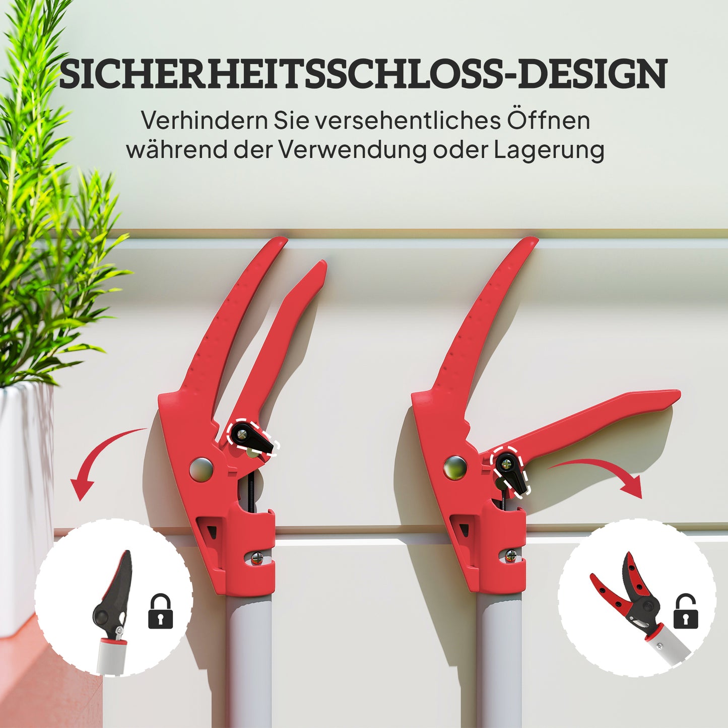 Outsunny 1,2 m Baumschere, Astscheren zum Schneiden, Gartenschneider mit Aluminiumgriff, Langstielige Gartenschere, Rot