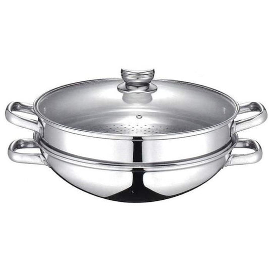 2-in-1 Wok - BAUMALU - All heat sources including induction - Glass lid - 32 cm