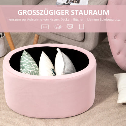 HOMCOM Sitzbank mit Stauraum Polsterbank mit Samtoptik, Sitztruhe Ovale Form, Truhenbank für Wohnzimmer Schlafzimmer Flur 71 x 52 x 42 cm, Rosa