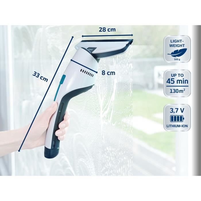 Leifheit 51030 - Nemo window vacuum cleaner - 60ml tank - 45min autonomy - IPX7 - Ergonomic design and end - Waterproof