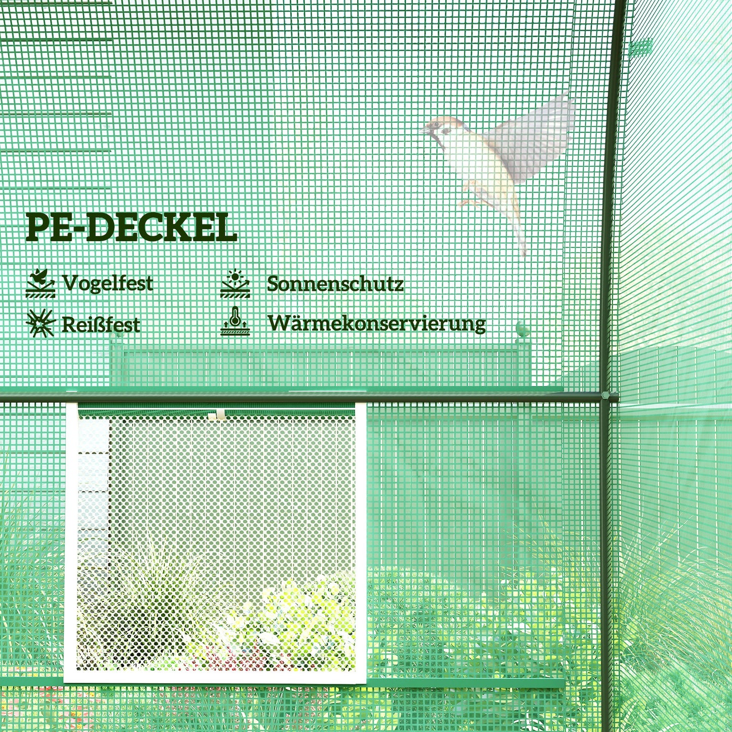 Outsunny Gewächshaus 245x200x198cm Foliengewächshaus Tomatenhaus mit Tür, 4 Fönster, Folientunnel aus verzinktem Stahl, PE, stabil Treibhaus Pflanztunnel, inkl. Erdanker &amp; Seilen, Grün