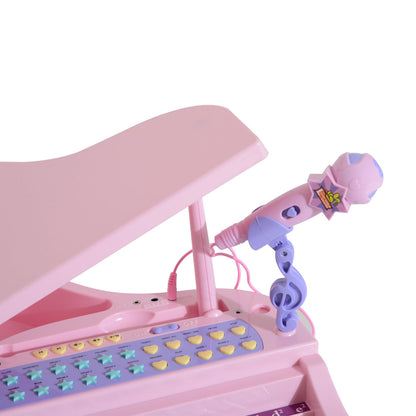 HOMCOM Keyboard Kinder mit 37 Tasten, Hocker Klavier mit Mikrofon, LED-Lehrmodus, Aufnahme, Piano Musikinstrument für 3-6 Jahre Kinder Rosa