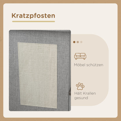 PawHut Katzenhaus, Futterplatz mit 2 Edelstahlnäpfen, Kratzmatte, weiches Liegekissen, 78 x 48 x 49,5 cm, grau