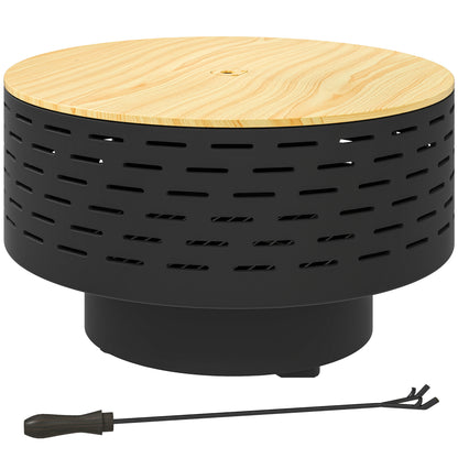 Outsunny 3-in-1 Feuerschale Ø60 x 39cm aus Edelstahl Feuerstelle mit Grillrost Funkenschutz Schürhaken Kohlegrau