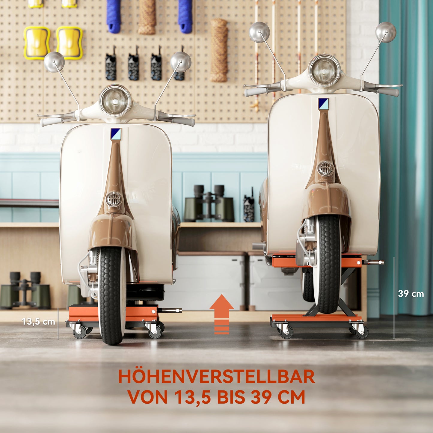 HOMCOM Motorradheber 500 kg Belastbar Motorradhebebühne 135-390 mm Höhenverstellbar Stahl Orange