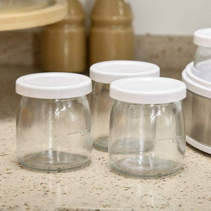 HOMCOM Joghurtbereiter Joghurtmaschine, inkl. 7 Gläsern, Edelstahl, 24 cm x 24 cm x 13 cm, Silber + Weiß