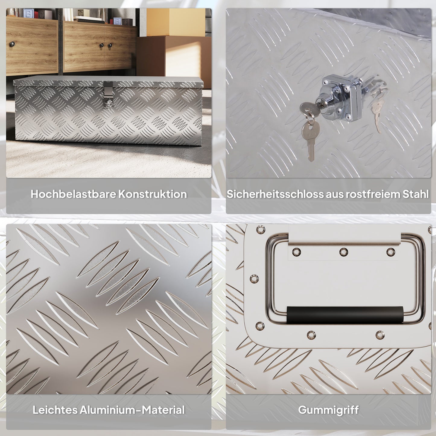 HOMCOM Gerätekasten, Werkzeugkiste, mit Schloss, zwei Tragegriffe, Aluminium, 76 x 33 x 25 cm