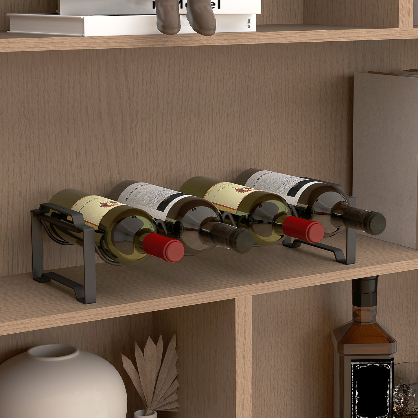 HOMCOM 4-stufiges Weinregal, freistehendes Regal für 16 Weinflaschen, Metall, Schwarz