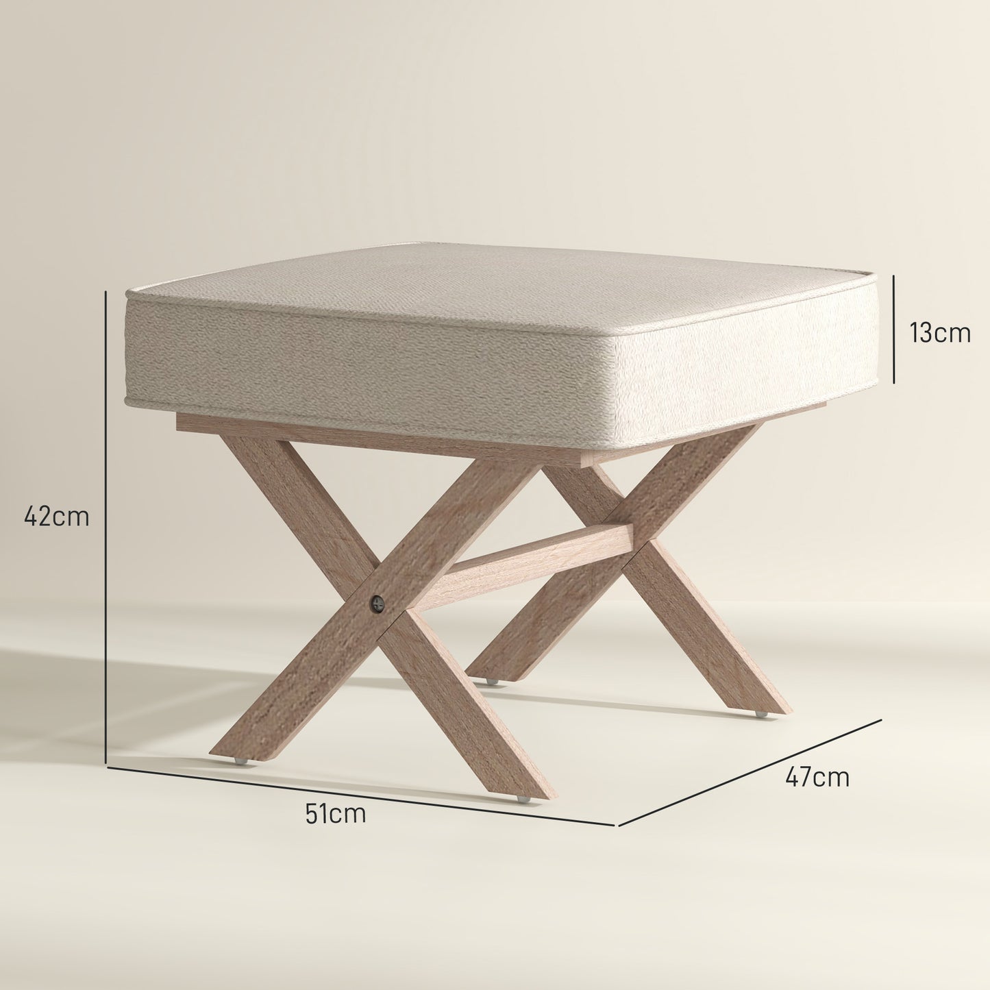 HOMCOM Moderner Fußhocker, Gepolsterter Hocker mit weichem Sitz, Kautschukholzbeine, für Wohnzimmer, Schlafzimmer, Beige