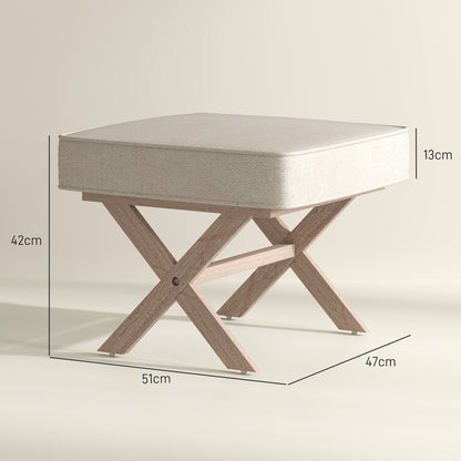 HOMCOM Moderner Fußhocker, Gepolsterter Hocker mit weichem Sitz, Kautschukholzbeine, für Wohnzimmer, Schlafzimmer, Beige