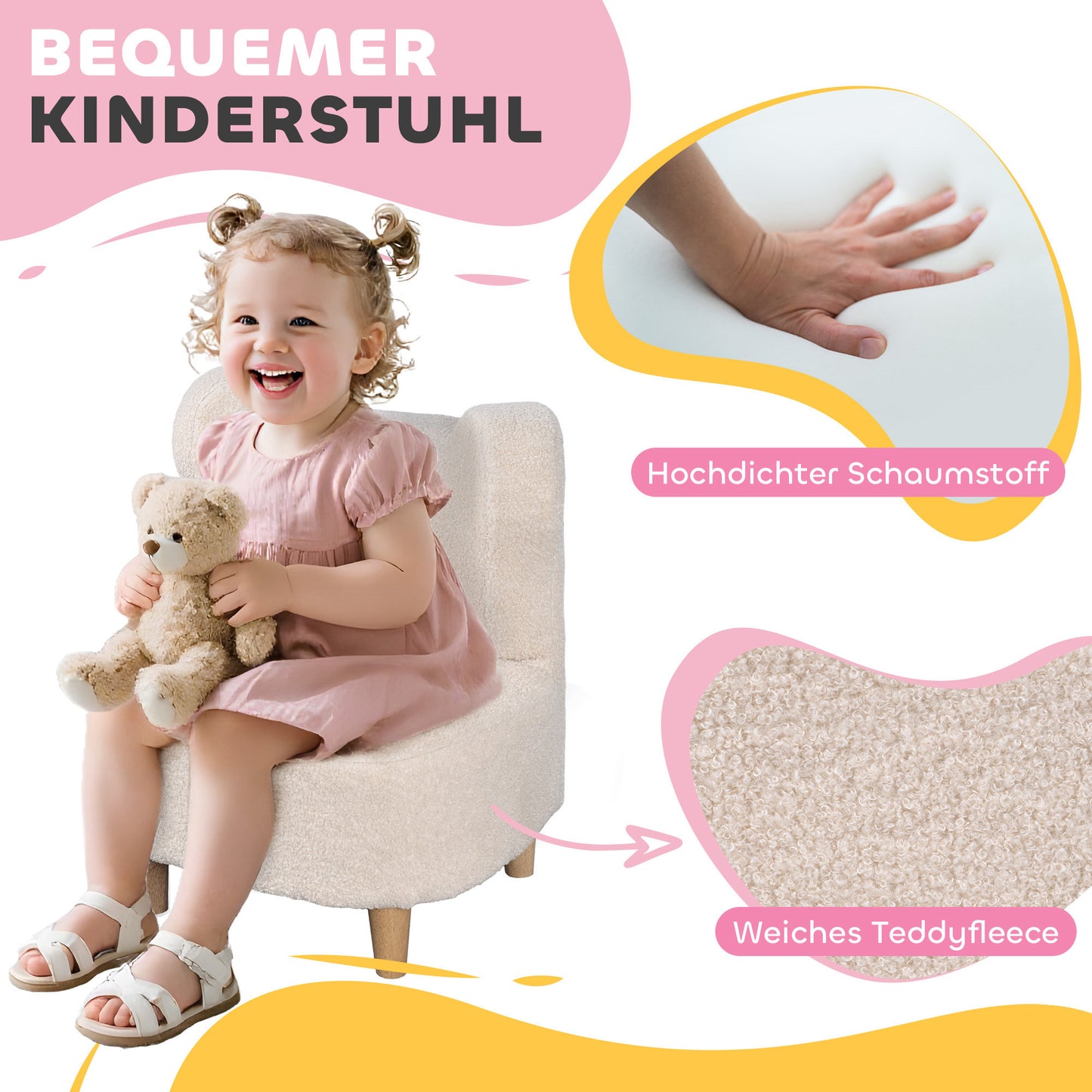 AIYAPLAY Kindersessel, Plüschsessel mit Bärenohren, Fleece-Bezug, Schaumstoff, Beige