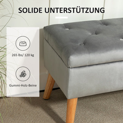 HOMCOM Polsterbank mit Stauraum, Stoffbezug in Samtoptik, Holzbeine, für Wohnzimmer, Schlafzimmer, Flur, 80 x 35 x 42 cm, Grau
