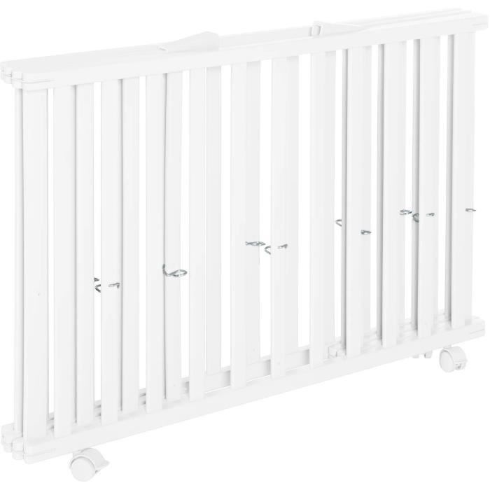 Foldable baby playpen - ROBA - LITTLE STARS - 75 x 100 cm - Height adjustable - 4 braked wheels - White lacquered wood - Star pattern