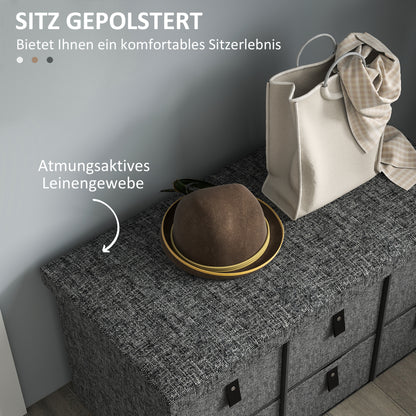 HOMCOM Gepolsterte Schuhbank, 6 Schuhfächer, MDF-Rahmen, Leinenoptik, Grau
