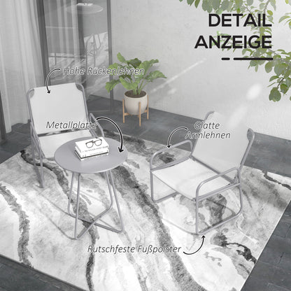 Outsunny 3-teiliges Gartenmöbelset, 2 Stühle mit atmungsaktivem Stoffbezug, 1 runder Tisch Ø60 cm, Hellgrau