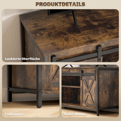 HOMCOM TV Lowboard, Industrial Design, für 60'' TVs, 6 Fächer, 2 Schiebetüren, Braun/Schwarz