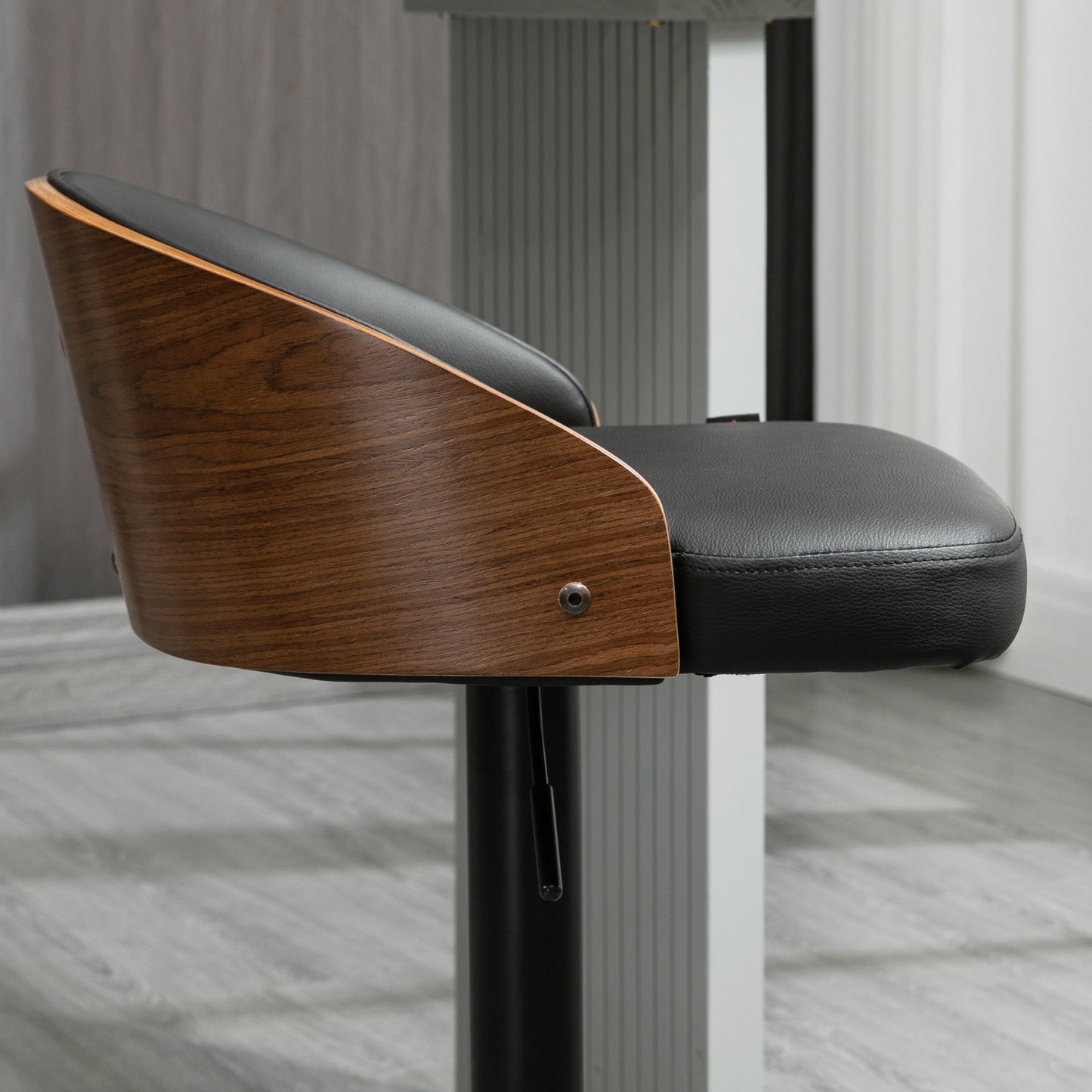 HOMCOM Barhocker 2er Set, Gepolstert Barstuhl aus Stahl und Massivholz, Höhenverstellbar Küchenstühle mit Fußstütze, 360° Drehbar, Tresenhocker für Küche, Wohnzimmer, Esszimmer, Schwarz+Kaffee