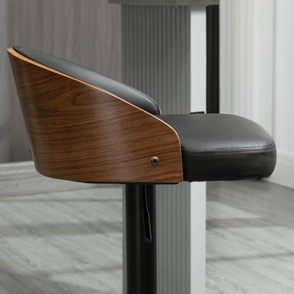 HOMCOM Barhocker 2er Set, Gepolstert Barstuhl aus Stahl und Massivholz, Höhenverstellbar Küchenstühle mit Fußstütze, 360° Drehbar, Tresenhocker für Küche, Wohnzimmer, Esszimmer, Schwarz+Kaffee