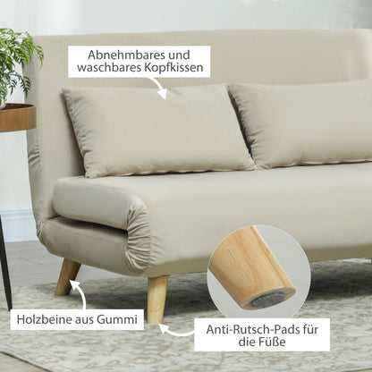 HOMCOM Schlafsofa Relaxsofa Sofa Couch, inkl. 2 Kissen, Samtoptik, 130 x 78 x 79 cm, Beige