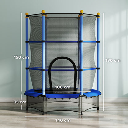 HOMCOM Trampolin für Kinder, Ø140 cm, mit Sicherheitsnetz, für innen und außen, Stahl, Kunststoff, belastbar bis 50 kg, Blau